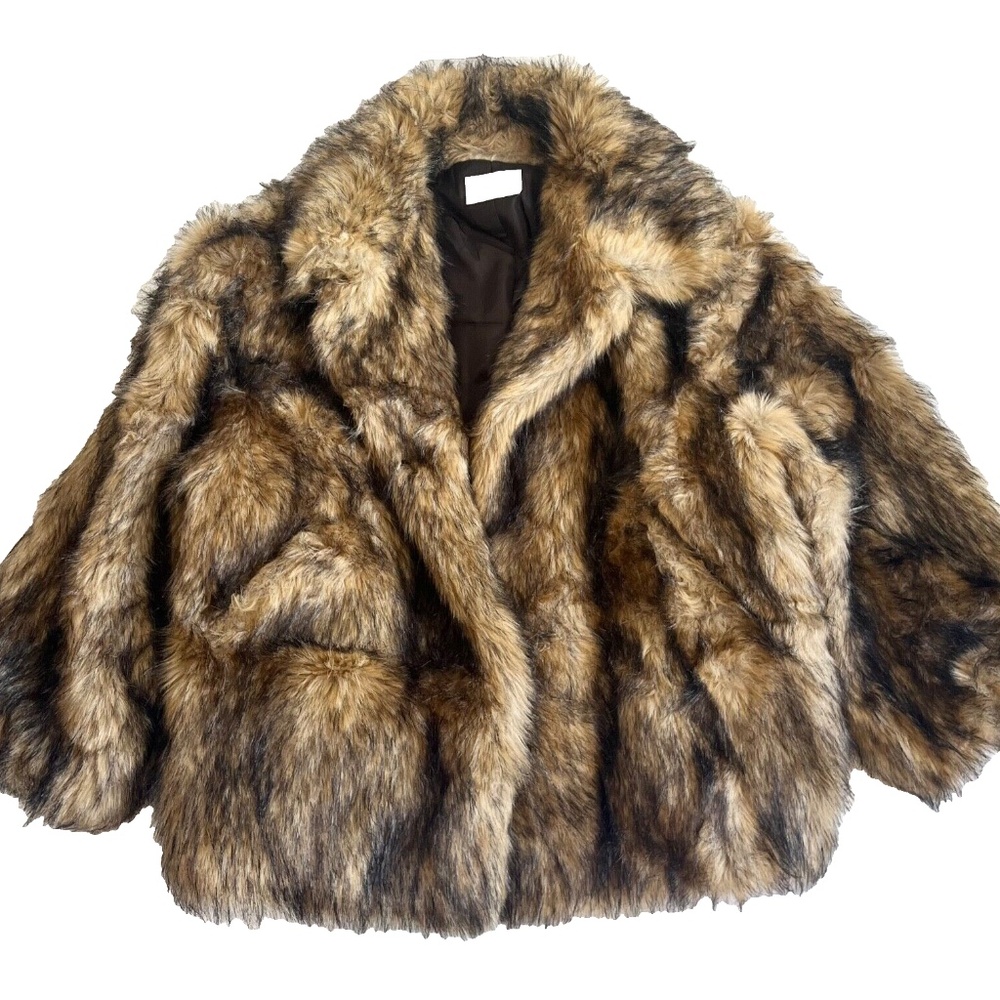 PAMELA MCCOY Collections Brown and Black Faux Fur Jacket